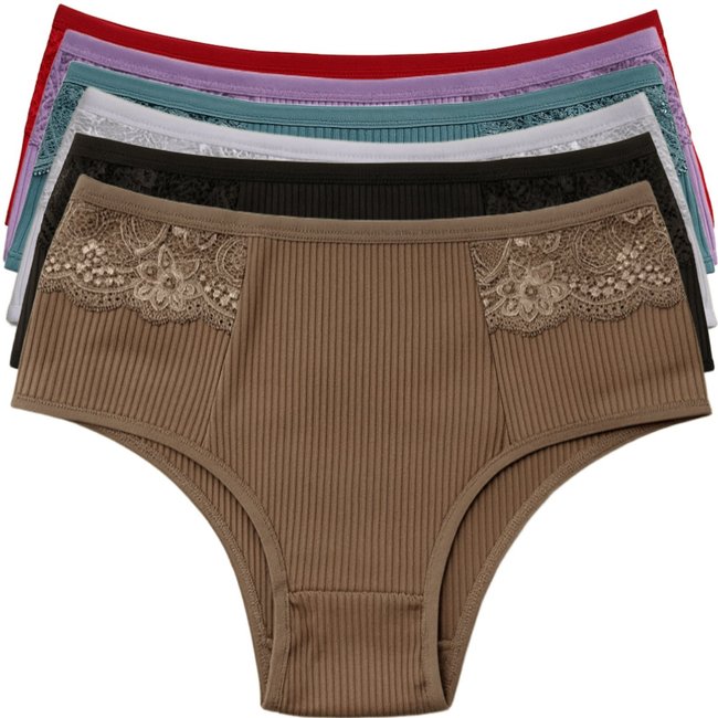 Kit 6 Calcinhas Reflexo Íntimo Com Renda Canelada Lingerie Básica Multicolorida