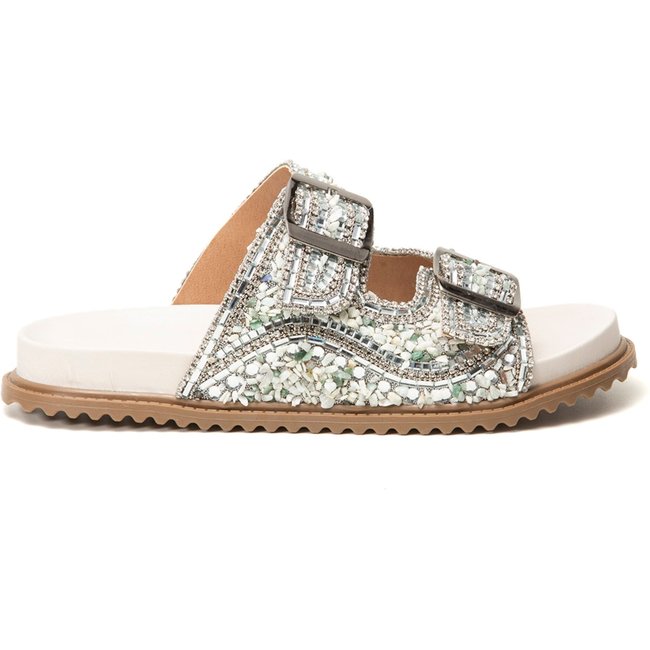 Papete Feminina Detalhe Pedraria Brilhante Off White Palmilha Anatômica Amarena