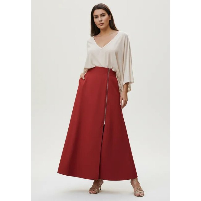 Saia Cabanafree Midi com Zíper Vermelho Telha