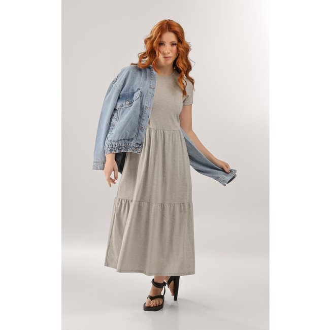Vestido Marias Longo em Algodão Just Basic Cinza