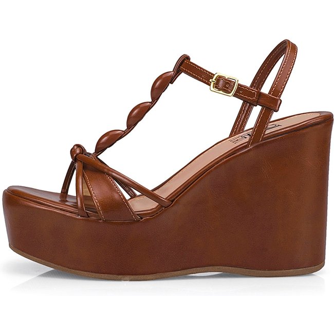 Sandália Feminina Lóris Salto Anabela Plataforma Fivela Elegante Confortável Caramelo 20803