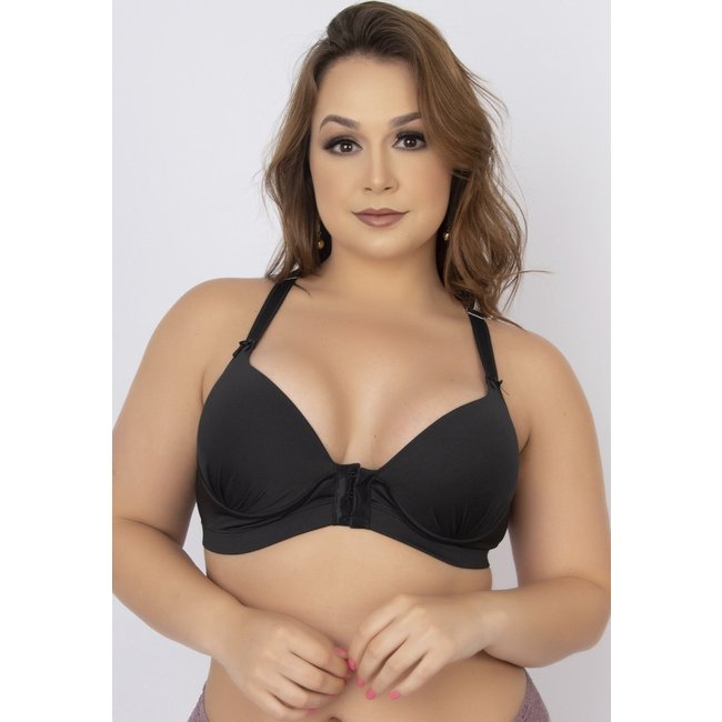 Soutien Feminino Reforçado Serra e Mar Modas com Renda e Bojo Strappy Preto