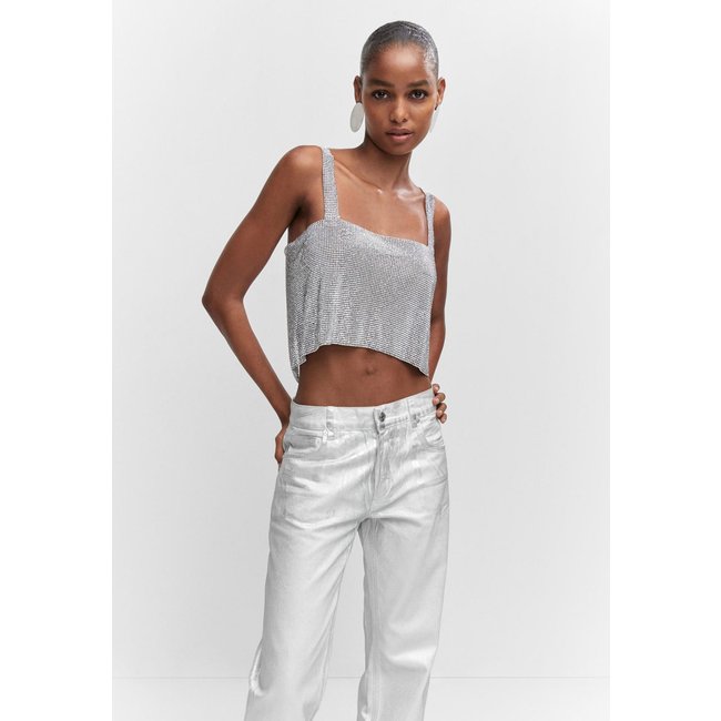 Regata Cropped Mango Metalizada Prata
