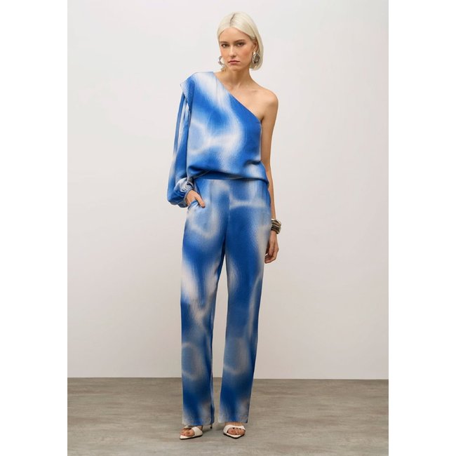 Blusa Iódice Solta Um Ombro Só Manga Longa Padrão Azul