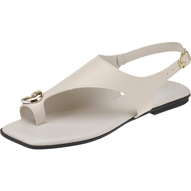 Sandália Feminina Rasteira com Detalhe Dourado Confortável e Elegante Off White