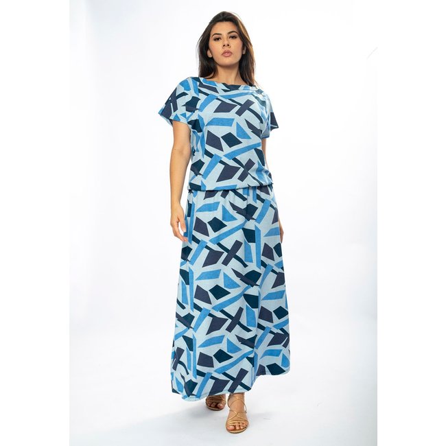 Vestido Longo Amazônia Vital Morcego Malha Estampa Caminhos de Azul