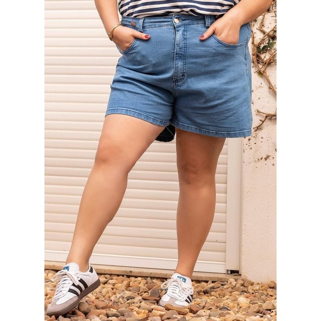 Short Com Cintura Ajustável Jeans Médio Marguerite