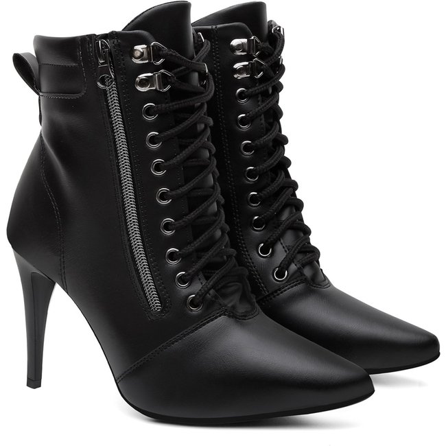 Bota Feminina Cano Médio Anna Andrade Salto Alto Bico Fino Casual Tendência Preto