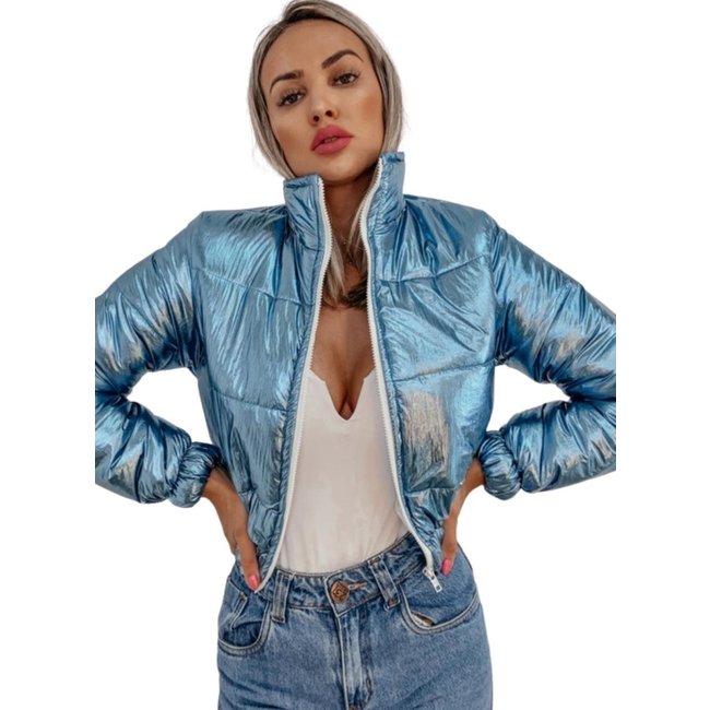 Jaqueta Puffer Metalizada Azul Metalizada