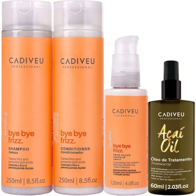 Kit Cadiveu Professional Bye Bye Frizz Shampoo Condicionador Leave-in e Açaí Oil 60 (4 produtos)
