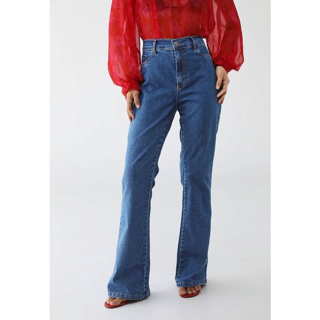 Calça Flare Feminina Sawary Cintura Alta Azul Escuro