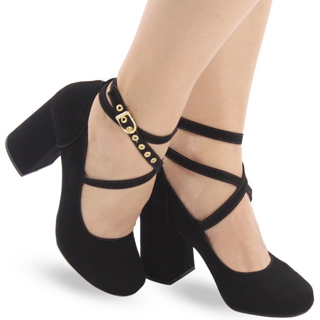 Sapato Modarpe Salto Grosso Boneca Preto B62