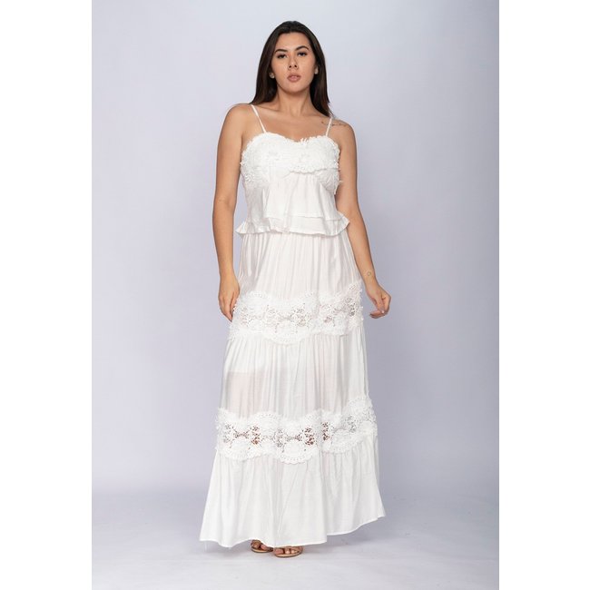 Conjunto Amazonia Vital de Saia e Croped Flora Amazônica Renda Branco