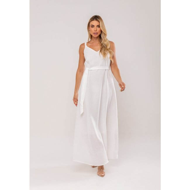 Vestido Longo Com Faixa Na Cintura Salvatore Branco