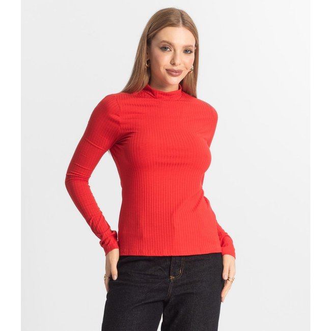 Blusa Manga Longa Feminina Canelada Select Vermelho