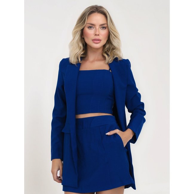 Blazer Divina Gata Alfaiataria Feminina com Mangas Longas - Azul Royal