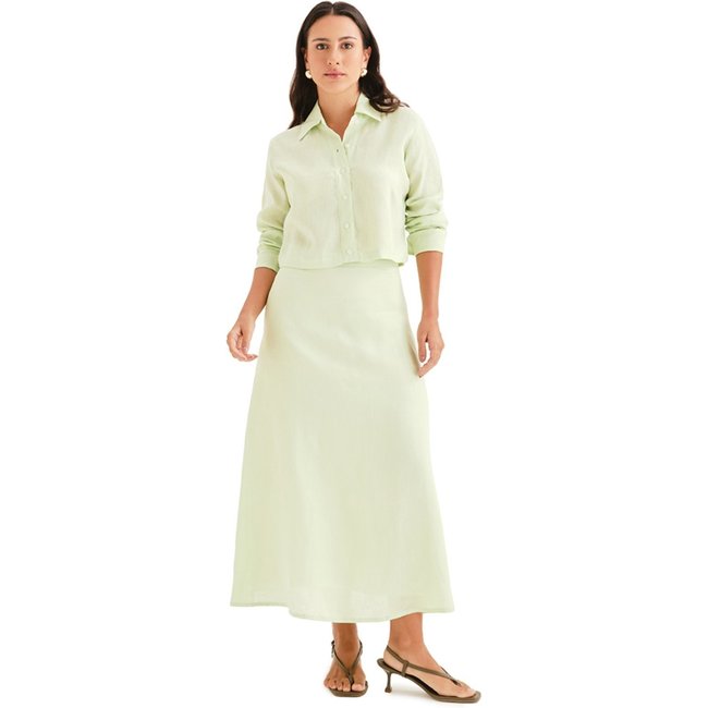 Conjunto Feminino de Saia Longa e Camisa Cropped Mara Caboo Verde Claro