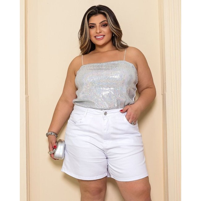 Shorts Sarja Mom Feminina Plus Size 25180 Branca Consciência