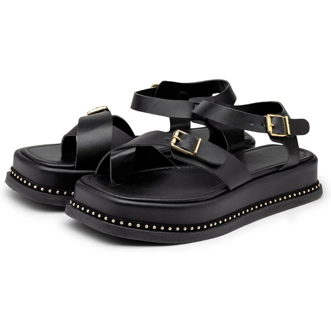 Sandália Flatform Feminina Papete Tiras Fivela 23411 Preta PRETO