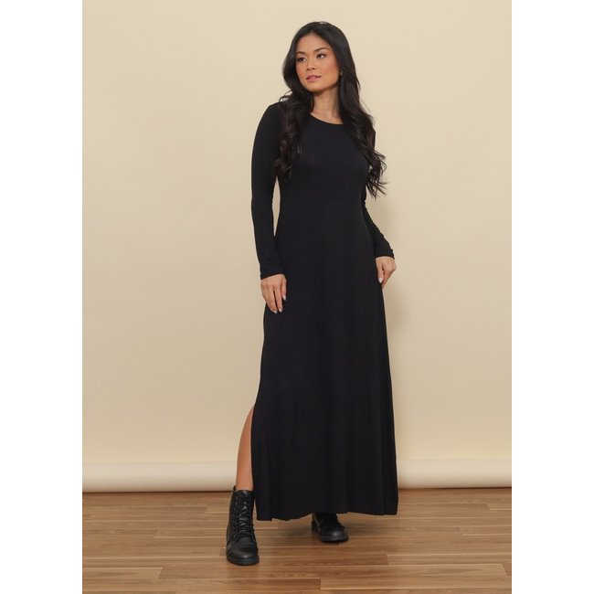 Vestido Aura Longo Bolsos manga longa Preto