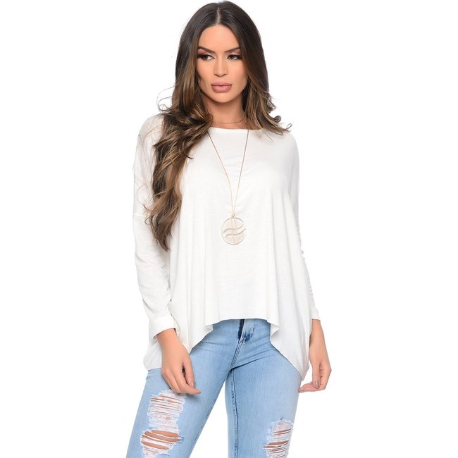 Blusa Quadrada M/L Decote Canoa BBonnie Helô Off White Branco