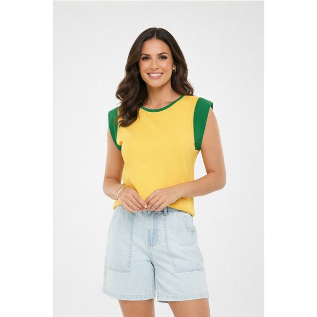 T-Shirt Ombreira D Bell Outlet Fashion Bicolor Amarela