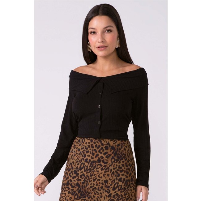 Blusa Feminina Canelada Ombro a Ombro Marialícia Preto