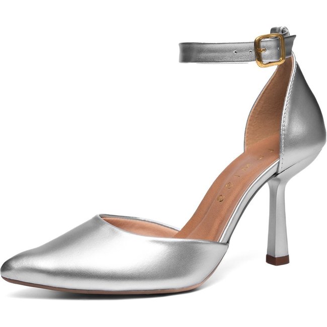 Sapato Scarpin Slingback Feminino Lumiss Salto Fino Moda Social Confortável Prata