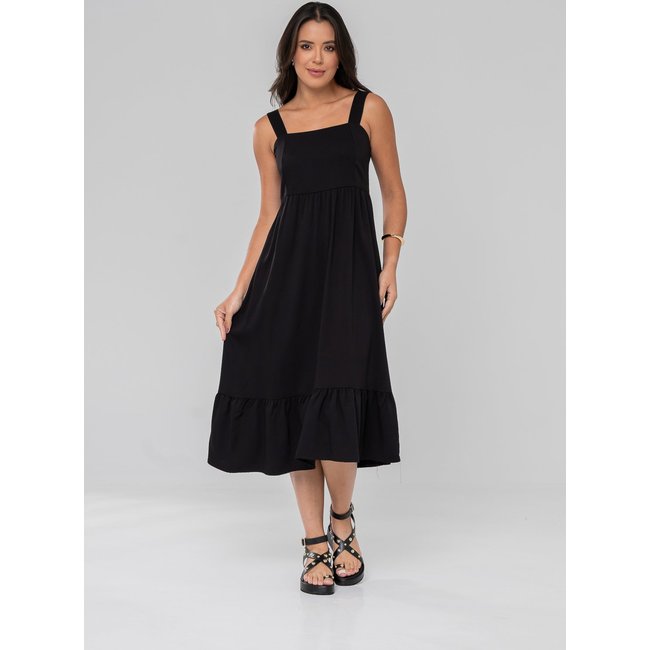 Vestido Aura Tuane Sarjado Liso Preto