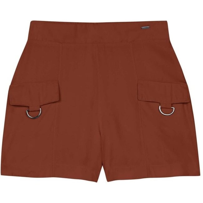 Short Feminino Bolsos Com Fivela Marialícia Marrom