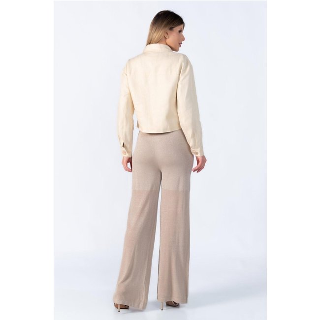 Calca pantalona fios de lurex Bege