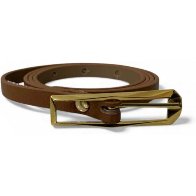 Cinto Fino Feminino em Couro Fivela Comprida Caramelo 017