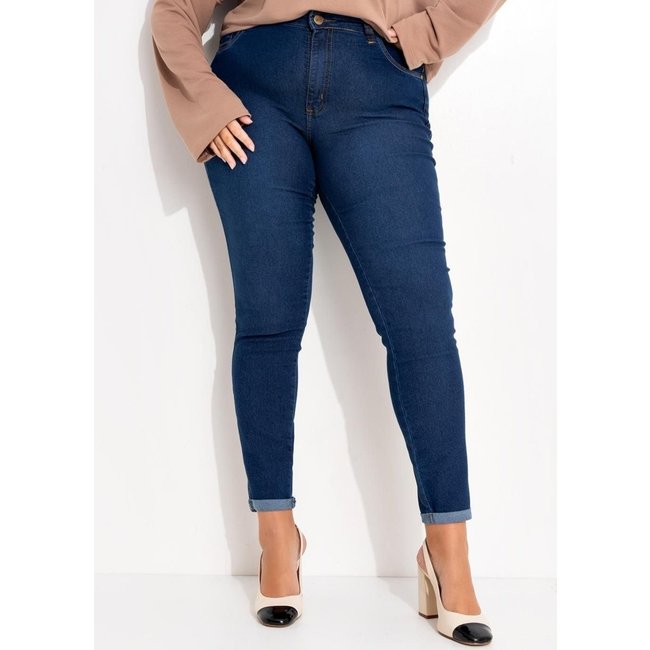 Calça Em Jeans Com Elstano Azul Escuro Marguerite