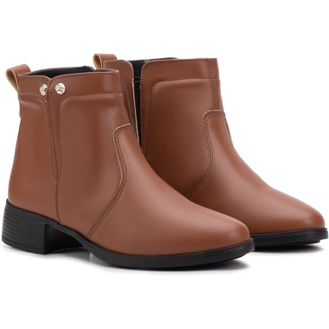 Bota Cano Curto Feminina Calce Fácil Montaria Caramelo Estilo Shoes