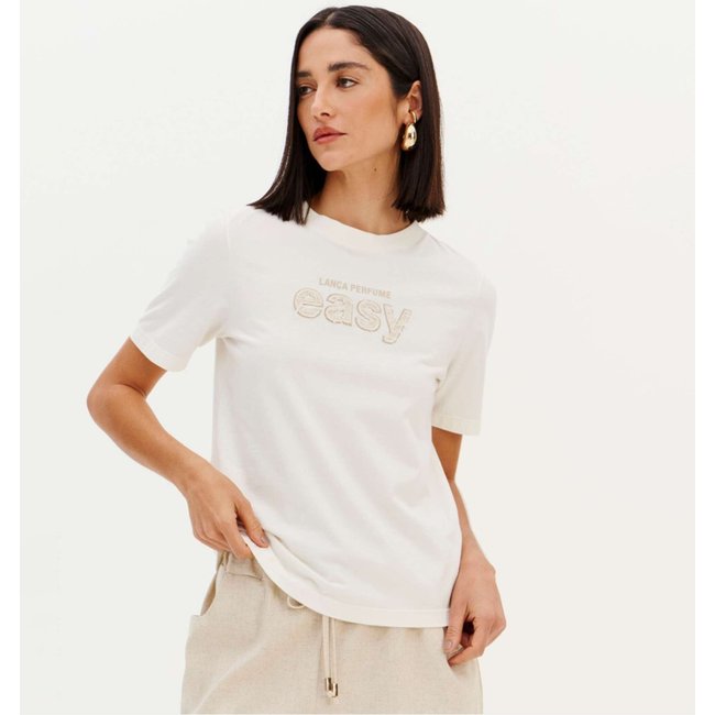 Camiseta Easy Lança Perfume Bordado Ve26 Off White Feminino