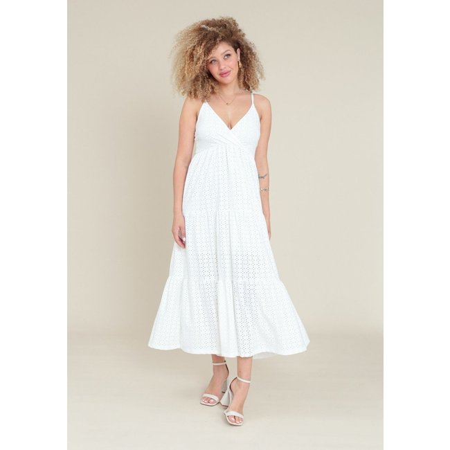 Vestido Midi Pop Me Em Malha Laise Com Alça E Recortes Off-White