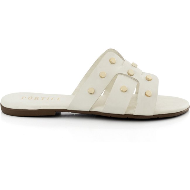 Sandália Feminina Rasteirinha Flatform Rasteira Flat Papete Enfeite Metalizado Off-white