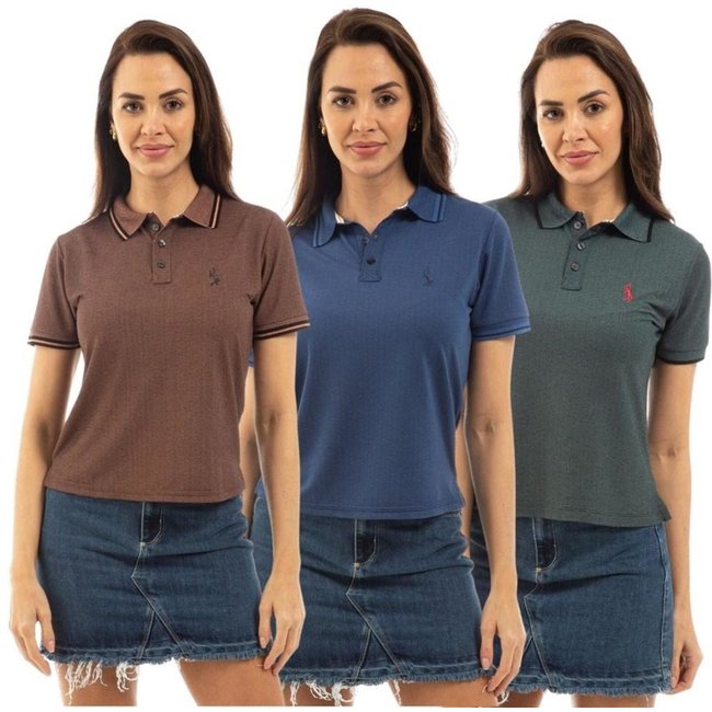Camisa Polo Feminina Manga Curta Piquet Dia a Dia Kit 3