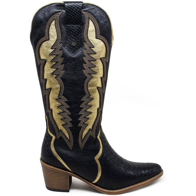 Bota Nashville Couro Anac Preto Dourado Preto - NAS001