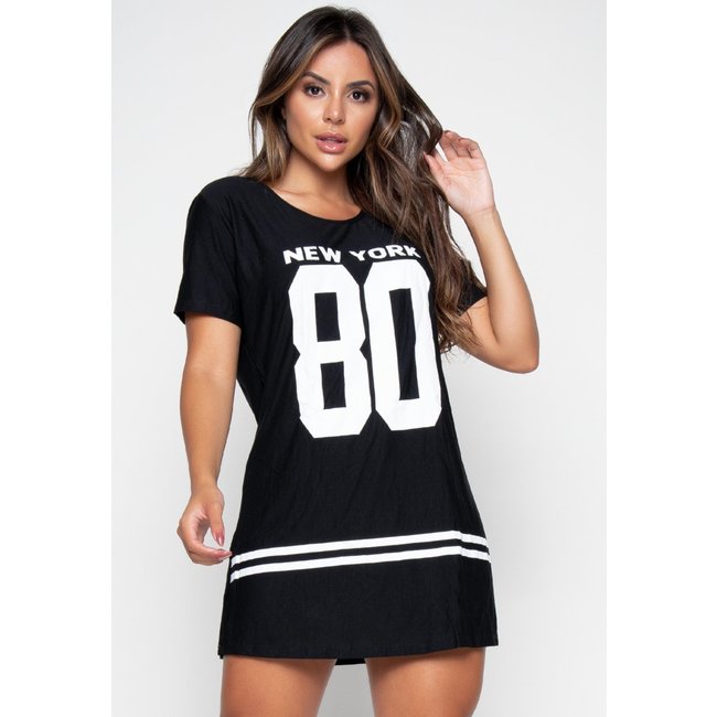 Camisa Bravaa Store Longline Vestido Camisão Feminino Ny Kings Swag 099 Preto