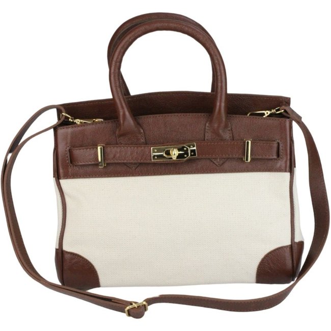 Bolsa Crisfael Couro e Lona Marrom