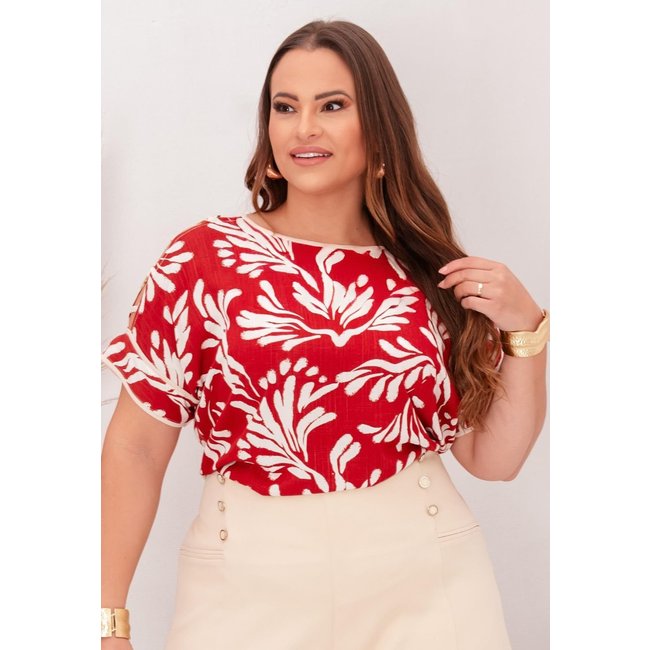 Blusa Feminina Plus Size Estampada com Aviamentos Verde