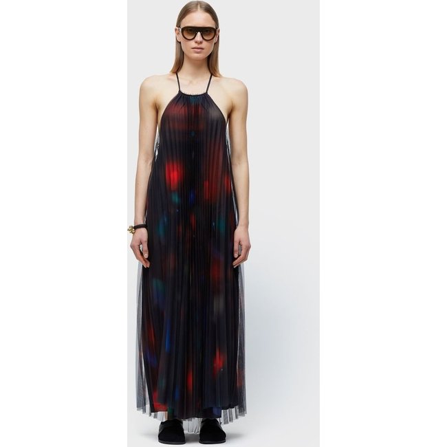 Vestido longo tule plissado rose blur OSKLEN