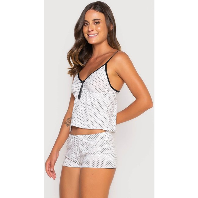 Baby Doll Bravaa Store Liganete Estampado Conjunto Pijama Barato Promoção Super Confortável 086 Branco