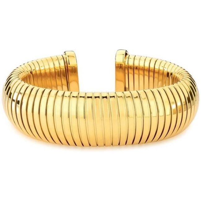 Infantil - Bracelete Curvo Largo Filetado Aberto em Aço Dourado Ania Store