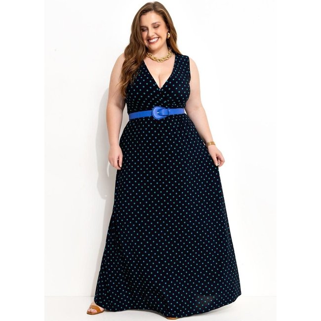 Vestido Em Poliflex Poá Marinho E Verde Marguerite
