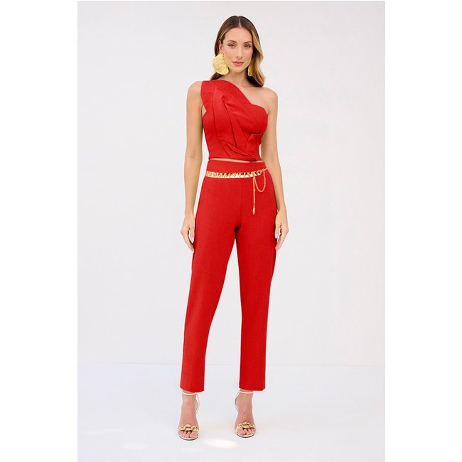Calça Alfaiataria Lisa Vermelho Rubi Charry