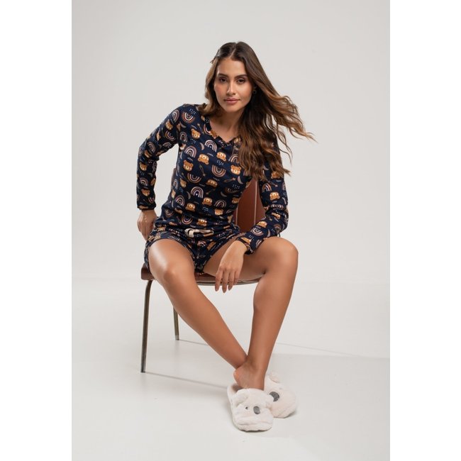 Pijama Short e Blusa M/L Malha Salvatore Fashion Azul