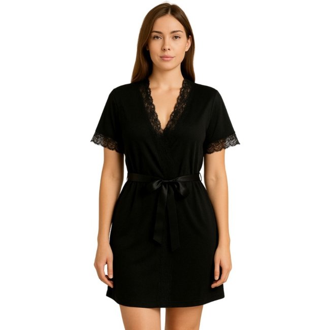 Robe Reflexo Intimo Manga Curta Kimono Preto