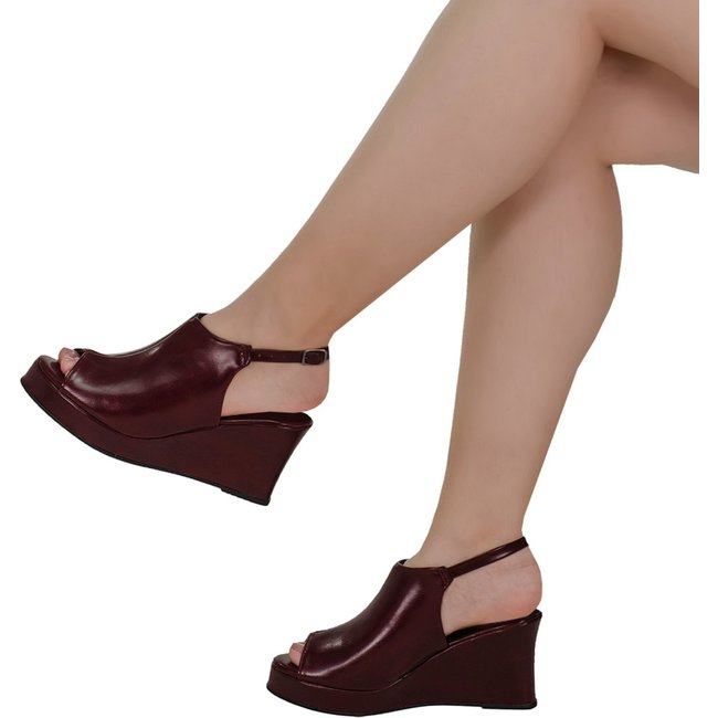 Sandália Salto Open Boot Anabela Salto Alto Bloco Grosso Ankle Boots Shekinah Confortável Moda Marsala